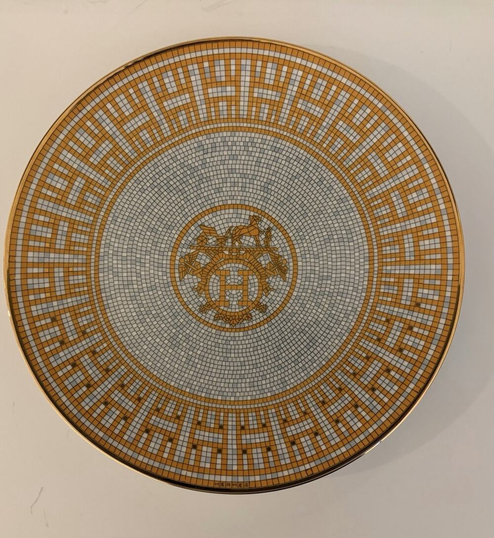 Hermes Plate Mosaique Mosaic Gold Tableware 9.25”